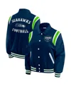 Wear By Erin Andrews Women's College Navy Seattle Seahawks Varsity Lightweight Full-snap Jacket In Blue