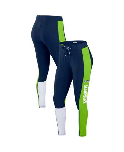 Wear By Erin Andrews Women's College Navy/neon Green Seattle Seahawks Color-block Leggings In Navy,neon Green