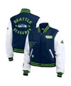Wear By Erin Andrews Women's College Navy/white Seattle Seahawks Varsity Full-zip Jacket In College Navy,white
