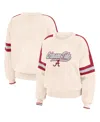 Wear By Erin Andrews Cream Alabama Crimson Tide Chenille Woven Patch Stripe Pullover Sweater In Cream,crimson