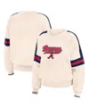 Wear By Erin Andrews Women's Cream Atlanta Braves Stripe Pullover Sweater In Cream,navy
