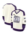 Wear By Erin Andrews Women's Cream Baltimore Ravens Racing Crew V-neck Sweatshirt In Purple