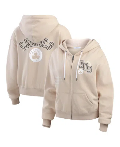 Wear By Erin Andrews Women's Cream Boston Celtics Plus Size Tonal Felt Patch Full-zip Hoodie