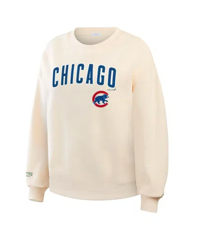 Wear By Erin Andrews Women's Cream Chicago Cubs Heavyweight Crew Neck Sweatshirt In Multi