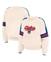 Wear By Erin Andrews Women's Cream Chicago Cubs Stripe Pullover Sweater In Cream,royal