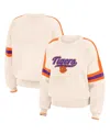 Wear By Erin Andrews Women's Cream Clemson Tigers Chenille Woven Patch Stripe Pullover Sweater In Cream,orange