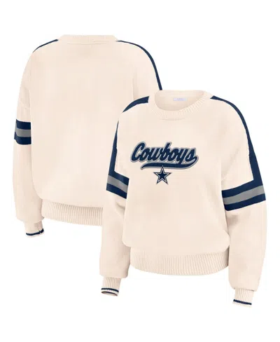 Wear By Erin Andrews Women's Cream Dallas Cowboys Stripe Pullover Sweater