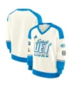 Wear By Erin Andrews Women's Cream Detroit Lions Racing Crew V-neck Sweatshirt In White