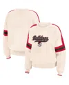 Wear By Erin Andrews Women's Cream Georgia Bulldogs Chenille Woven Patch Stripe Pullover Sweater In Cream,red