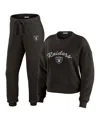Wear By Erin Andrews Women's Cream Las Vegas Raiders Knitted Tri-blend Long Sleeve T-shirt Pants Lounge Set In Black