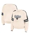 Wear By Erin Andrews Women's Cream Las Vegas Raiders Stripe Pullover Sweater In Cream