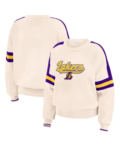Wear By Erin Andrews Women's Cream Los Angeles Lakers Stripe Pullover Sweater