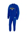 Wear By Erin Andrews Women's Cream Los Angeles Rams Knitted Tri-blend Long Sleeve T-shirt Pants Lounge Set In Royal