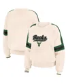 Wear By Erin Andrews Women's Cream Milwaukee Bucks Stripe Pullover Sweater In Cream