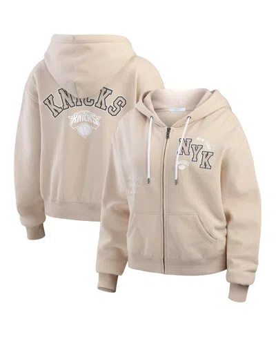 WEAR BY ERIN ANDREWS WOMEN'S CREAM NEW YORK KNICKS PLUS SIZE TONAL FELT PATCH FULL-ZIP HOODIE