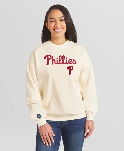 Wear By Erin Andrews Women's Cream Philadelphia Phillies Heavyweight Crew Neck Sweatshirt In Neutral