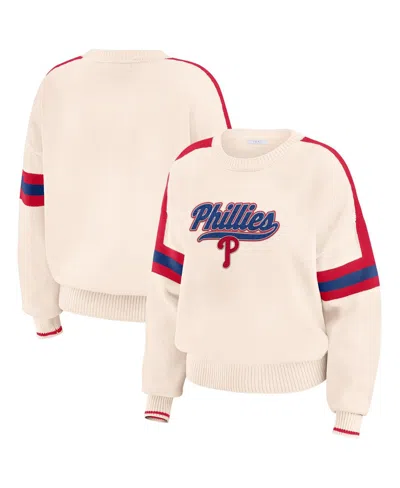 Wear By Erin Andrews Women's Cream Philadelphia Phillies Stripe Pullover Sweater In Cream,red