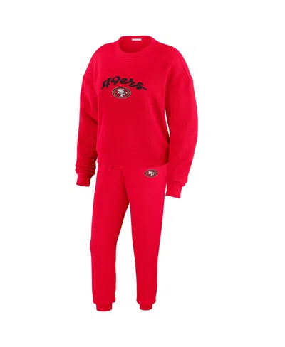 Wear By Erin Andrews Women's Cream San Francisco 49ers Knitted Tri-blend Long Sleeve T-shirt Pants Lounge Set In Red