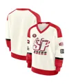 Wear By Erin Andrews Cream San Francisco 49ers Racing Crew V-neck Sweatshirt In White