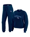 Wear By Erin Andrews Cream Tennessee Titans Knitted Tri-blend Long Sleeve T-shirt & Pants Lounge Se In Blue