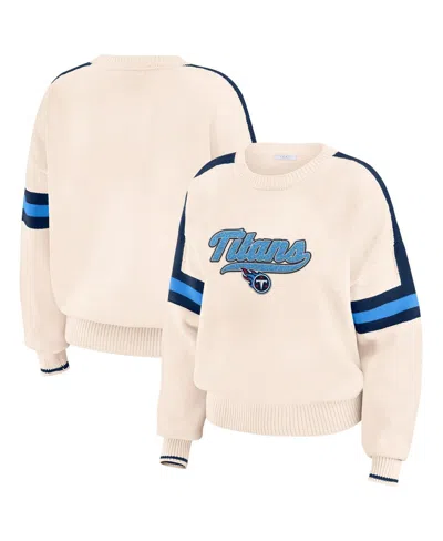 Wear By Erin Andrews Women's Cream Tennessee Titans Stripe Pullover Sweater In Pink