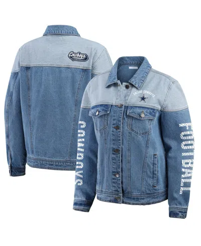 Wear By Erin Andrews Women's Dallas Cowboys Full-button Denim Jacket In Animal Print