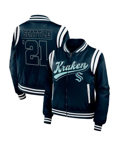 Wear By Erin Andrews Women's Deep Sea Blue Seattle Kraken Baller Full-zip Bomber Jacket