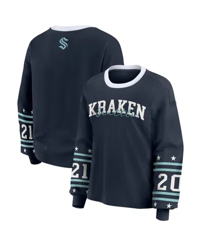 Wear By Erin Andrews Women's Deep Sea Blue Seattle Kraken Long-sleeve Sport T-shirt