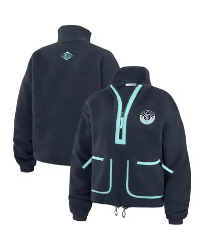 Wear By Erin Andrews Women's Deep Sea Blue Seattle Kraken Polar Fleece Half-zip Jacket In Navy