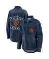 Wear By Erin Andrews Women's Denim Chicago Bears Washed Oversized Denim Full-snap Shacket In Blue