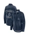 Wear By Erin Andrews Women's Denim Dallas Cowboys Washed Oversized Denim Full-snap Shacket In Blue