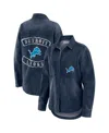 Wear By Erin Andrews Women's Denim Detroit Lions Washed Oversized Denim Full-snap Shacket In Blue