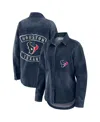 Wear By Erin Andrews Women's Denim Houston Texans Washed Oversized Denim Full-snap Shacket In Blue