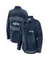 Wear By Erin Andrews Women's Denim Seattle Seahawks Washed Oversized Denim Full-snap Shacket In Blue