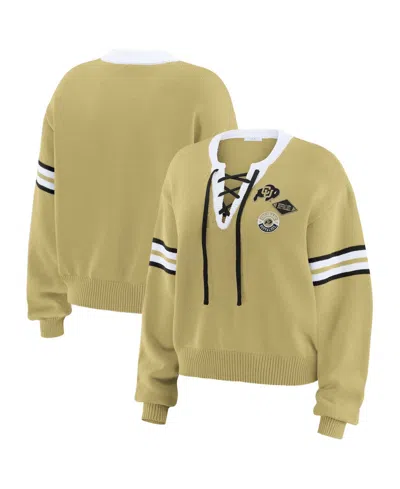 Wear By Erin Andrews Women's Gold Colorado Buffaloes Lace-up Pullover Sweater In Animal Print