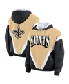 Wear By Erin Andrews Women's Gold/black New Orleans Saints Retro Crinkle Full-zip Hoodie Windbreaker In Multi