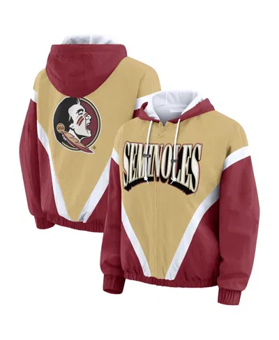 Wear By Erin Andrews Women's Gold/garnet Florida State Seminoles Color Block Full-zip Hoodie Windbreaker Jacket In Multi