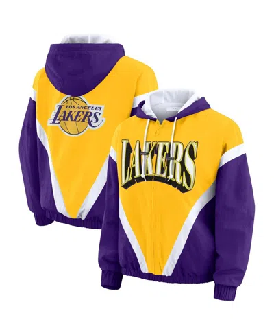 Wear By Erin Andrews Women's Gold/purple Los Angeles Lakers Color Block Full-zip Windbreaker Jacket In Yellow