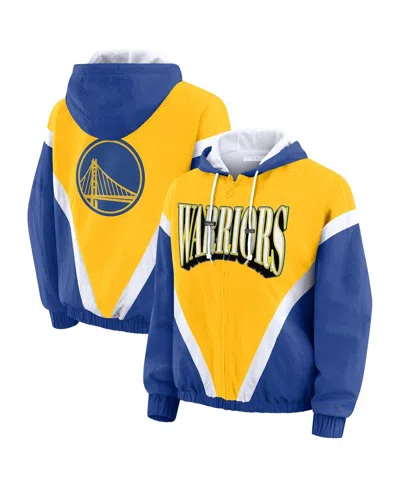 Wear By Erin Andrews Women's Gold/royal Golden State Warriors Color-block Full-zip Windbreaker Jacket In Multi