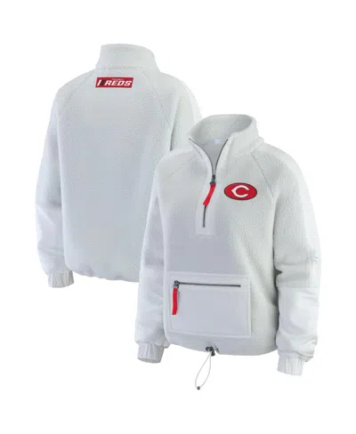 Wear By Erin Andrews Women's Gray Cincinnati Reds Polar Fleece Quarter-zip Jacket In Multi