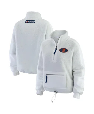 Wear By Erin Andrews Women's Gray Detroit Tigers Polar Fleece Quarter-zip Jacket In White