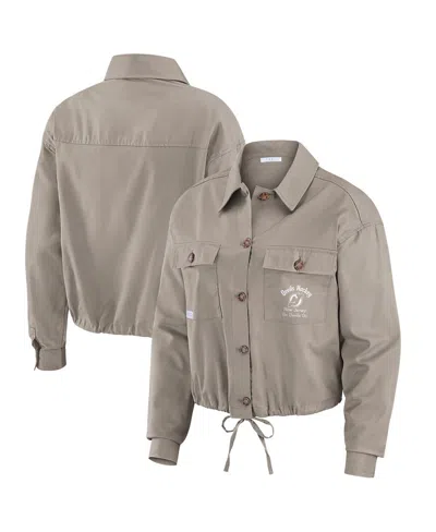 Wear By Erin Andrews Women's Gray New Jersey Devils Cinched Button-up Jacket In Brown