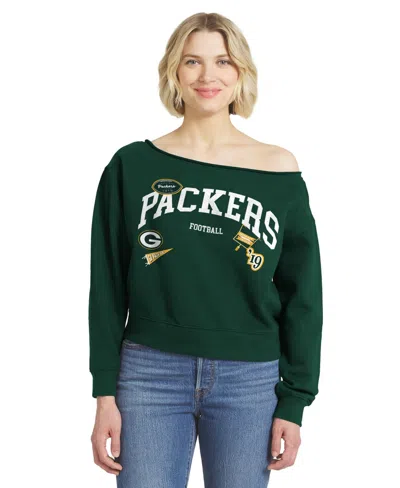 Wear By Erin Andrews Women's Green Bay Packers Off-the-shoulder Screen-print Fleece-lined Sweatshirt