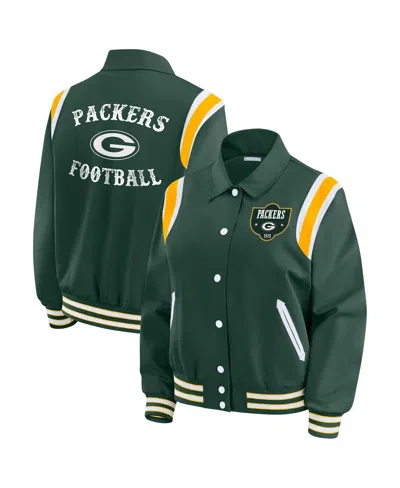 Wear By Erin Andrews Women's Green Bay Packers Varsity Lightweight Full-snap Jacket