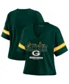 Wear By Erin Andrews Women's Green Green Bay Packers Color Block Boxy Modest Crop V-neck T-shirt In Green