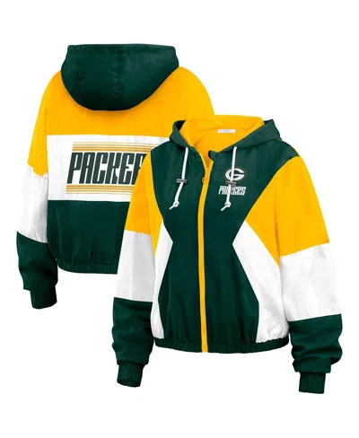 Wear By Erin Andrews Women's Green Green Bay Packers Color Block Full-zip Windbreaker Jacket In Green,yellow