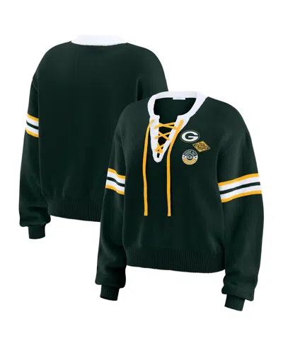 Wear By Erin Andrews Women's Green Green Bay Packers Lace-up Pullover Sweatshirt