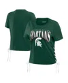 Wear By Erin Andrews Women's Green Michigan State Spartans Side Lace-up Modest Crop T-shirt In Green