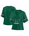 Wear By Erin Andrews Women's Green New York Jets Color Block Boxy Modest Crop V-neck T-shirt In Green