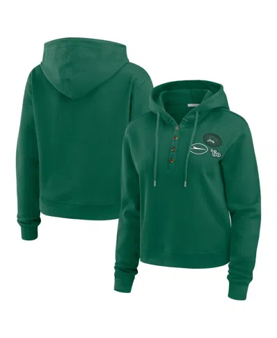 Wear By Erin Andrews Women's Green New York Jets Waffle Hoodie Pullover Top In Animal Print